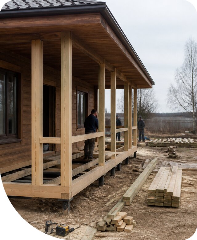Строительство веранды из бруса под ключ для дома в Сланцах